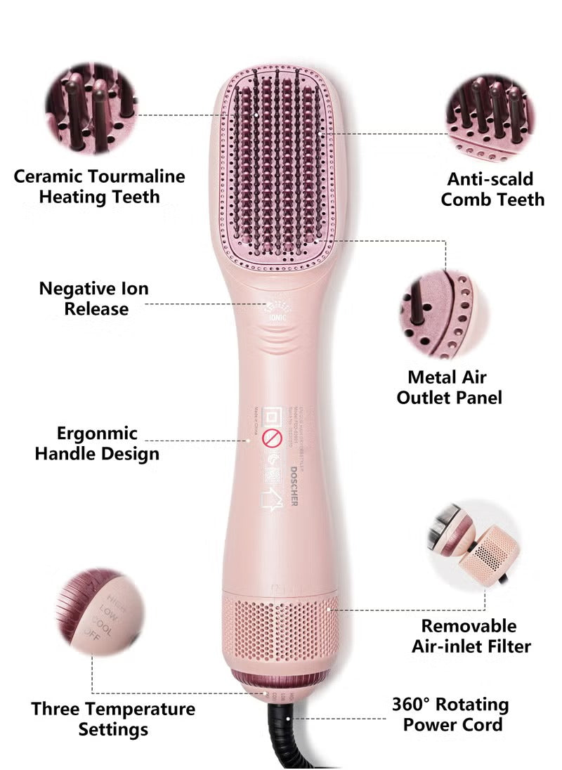 Doscher 3-in-1 Hair Dryer Brush – 1200W Ceramic Hot Air Styler for Smooth & Voluminous Hair