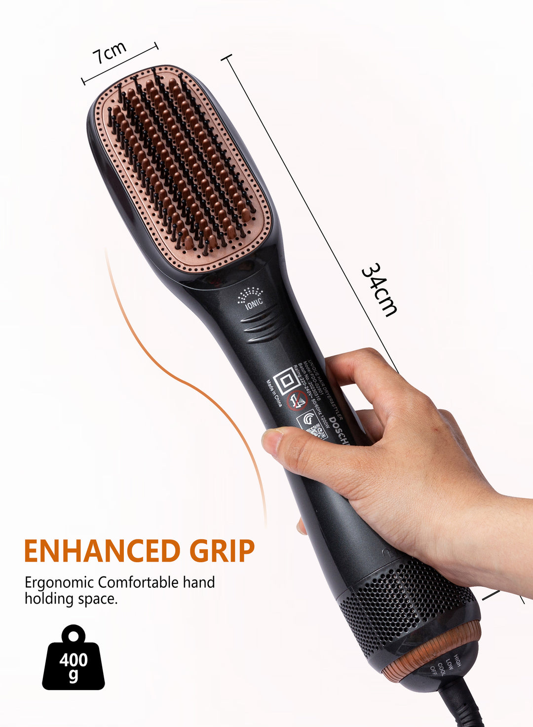 Doscher 2-in-1 Hot Air Brush – Ceramic Hair Styler with Luxury Gift Packaging